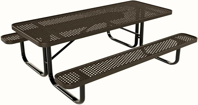 Coated Outdoor Furniture Heavy-Duty Portable Outdoor Kids Table, Punched Steel Kids Picnic Table, Commercial-Grade Picnic Table, Made in America (6ft Rectangular, Childrens, Textured Brown)