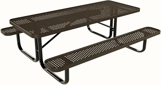Coated Outdoor Furniture Heavy-Duty Portable Outdoor Kids Table, Punched Steel Kids Picnic Table, Commercial-Grade Picnic Table, Made in America (6ft Rectangular, Childrens, Textured Brown)