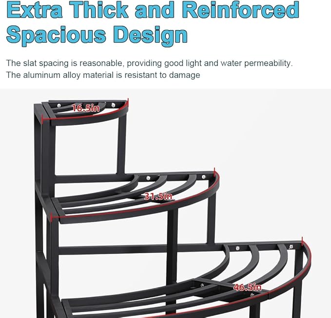 Black Corner Plant Stand - 3-Tier Space Saving Flower Pot Rack - Rustproof & Weather Resistant Indoor/Outdoor Ladder Display Shelf for Patio, Garden, Yard, Balcony