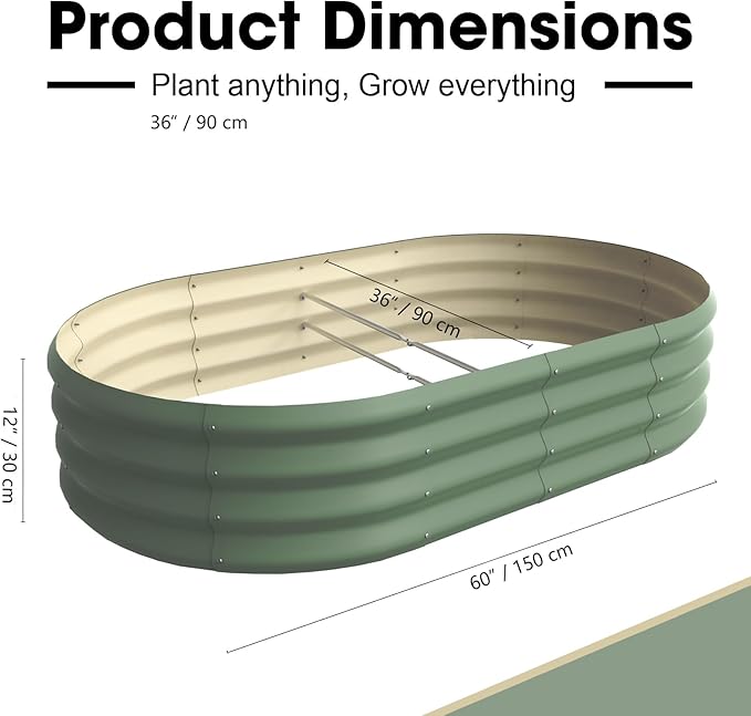 5x3x1ft Oval Galvanized Raised Garden Bed Outdoor 9-in-1 Large Metal Modular Planter Box Raised Beds for Gardening,Vegetables,Fruits,Flowers & Herbs (Green)