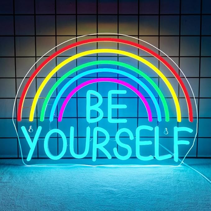 Be Yourself Neon Sign Be Yourself Neon Signs for Wall Decor Dimmable Rainbow Neon Lights Classroom LED Light Up Sign for Bedroom Bookstore Reading Room Library Study Room Decoration
