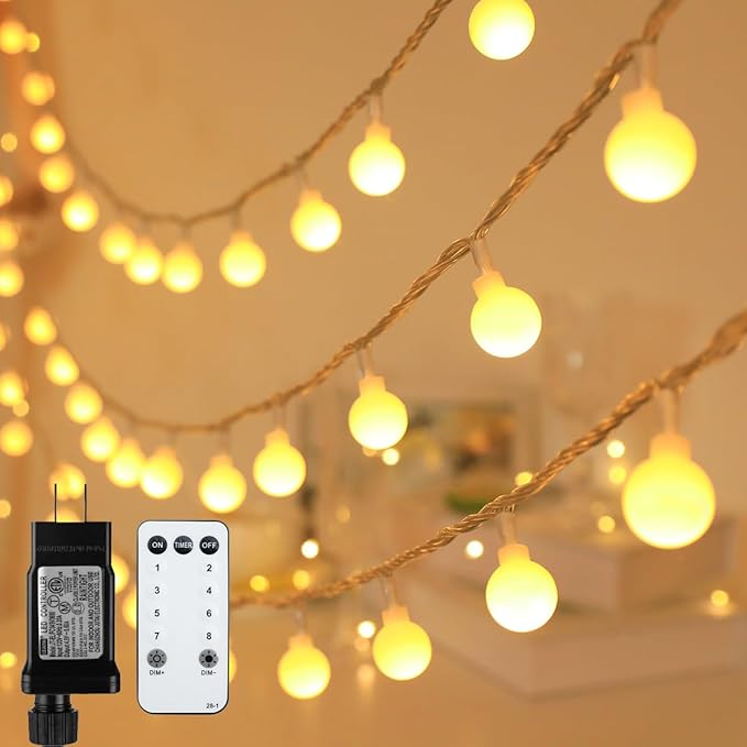 Globe String Lights 115 Feet 200 LED,Plug in Fairy String Lights with Remote Timer Extendable, 8 Modes Indoor Outdoor String Lights for Wedding Bedroom Classroom Patio Garden