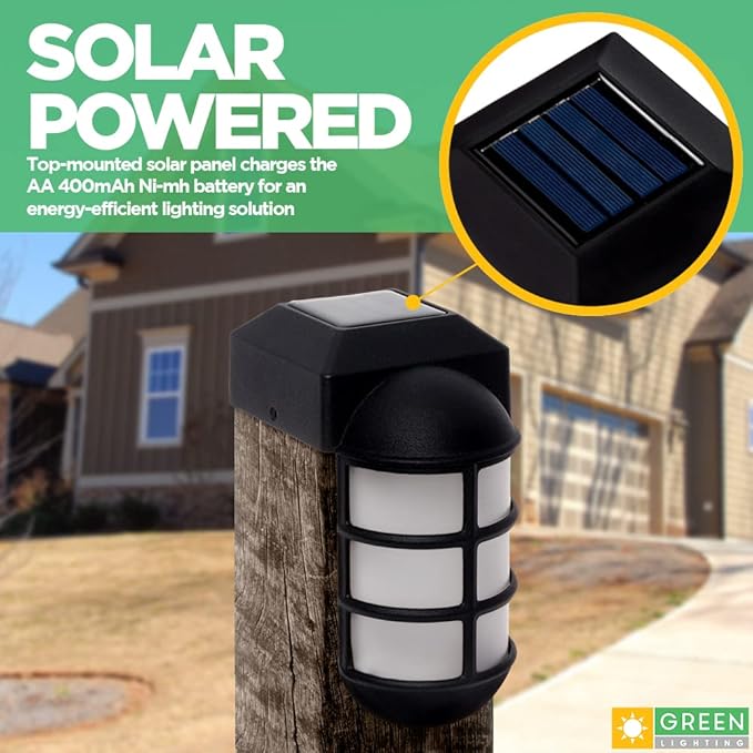 GreenLighting Marina Solar Post Cap Lights Fits 4x4 Nominal Wood Outdoor Solar Powered Post Cap Light, Fence Post, Landscaping, Deck, Garden- Bright LED, Waterproof Nautical Lighting Black 12 Pack