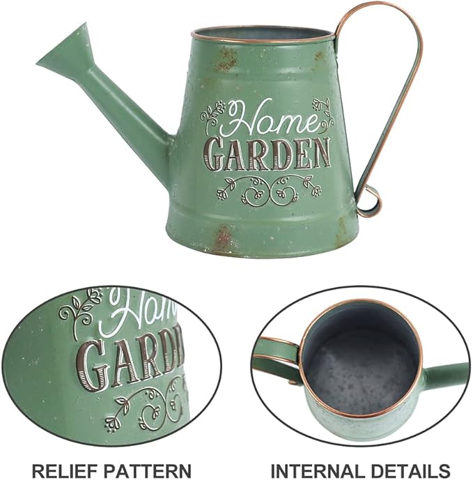Cute Small Watering Can Indoor Plants Garden Metal Decorative Watering Cans for Outdoor Plants Bonsai Outdoor Garden Flower Decorative (Green, 1.5L, 50.7 Oz)