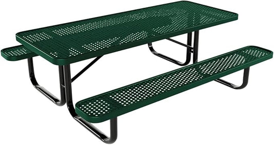 Coated Outdoor Furniture Heavy-Duty Portable Outdoor Kids Table, Punched Steel Kids Picnic Table, Commercial-Grade Picnic Table, Made in America (6ft Rectangular, Childrens, Textured Green)