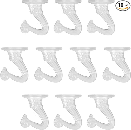 Ceiling Swag Hook Sets - Heavy Duty Hooks with Mounting Hardware for Hanging Plant, Ceiling or Extender Chains - Easy Install with Screws/Brackets (10 pcs - White)