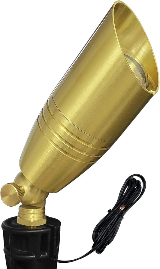 COLOER Die-cast Brass Landscape Spotlight 1-Pack Without Bulb,12V AC/DC Low Voltage Copper Outdoor Lighting with Ground Stake, Directional Garden Patio Spot Up Light (102B Brass Finish)