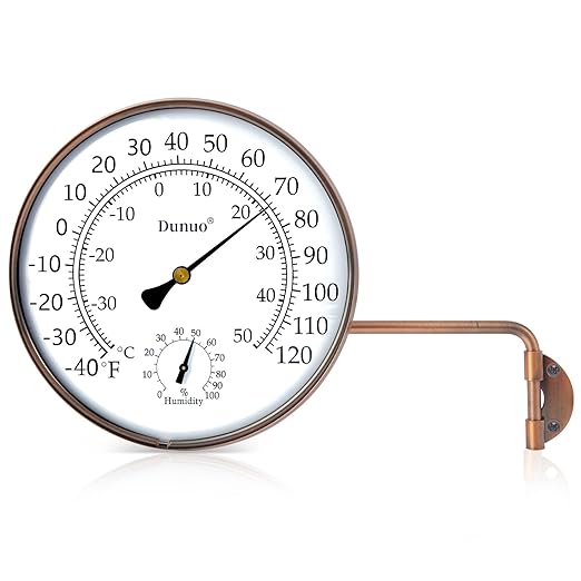 6-Inch Outdoor Thermometer for Patio. Accurate Window Thermometer for Outside Temperature, Greenhouse, Garage.Solid Brass Swivel with Humidity (6inch Thermo&Hygrometer)