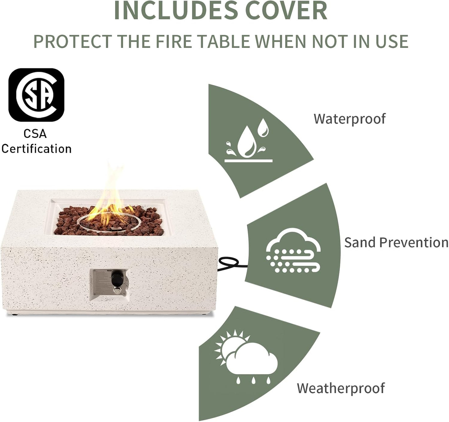 COSIEST Outdoor Propane Fire Pit Coffee Table w Square Faux Stone 35-inch Base, 50,000 BTU Stainless Steel Burner, Free Lava Rocks and Rain Cover