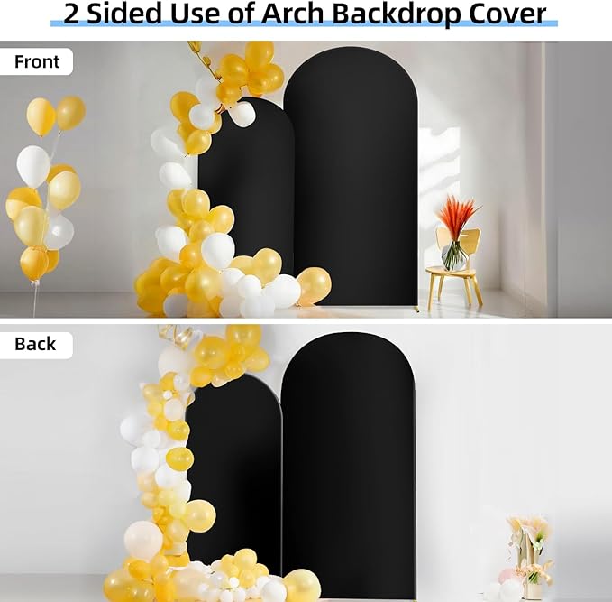 Hemmotop Wedding Arch Backdrop Cover, Set of 2 (7.2ft, 6ft), 2 Sided Stretchy Spandex Fitted Balloon Arch Stand Backdrop for Birthday Party, Baby Shower, Black