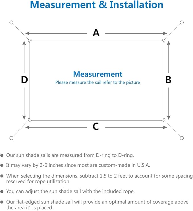 Eden's Decor Straight Flat-Edged Sun Shade Sail Rectangular 15' x 17' Blue UV-Blocking Outdoor Canopy Fabric Cloth Awning for Pergola Patio Garden Backyard Custom Size