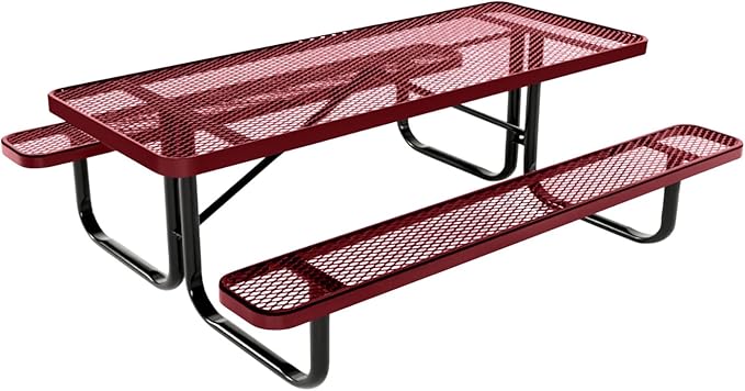 Coated Outdoor Furniture Heavy-Duty Portable Outdoor Kids Table, Expanded Metal Kids Picnic Table, Commercial-Grade Picnic Table, Made in America (6ft Rectangular, Childrens, Burgundy)
