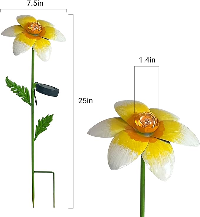 4Pcs 25" Solar Garden Decor for Outside, 3D Metal Flowers for Outside, Valentines Day Garden Stakes Decoration, Solar Lights Garden Decor, Yard Art for Lawn Patio Porch Gifts for Her