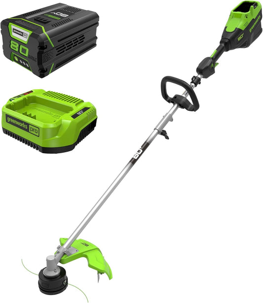 Greenworks 80V 16" Brushless Cordless (Attachment Capable) String Trimmer, 2.5Ah Battery and Charger Included