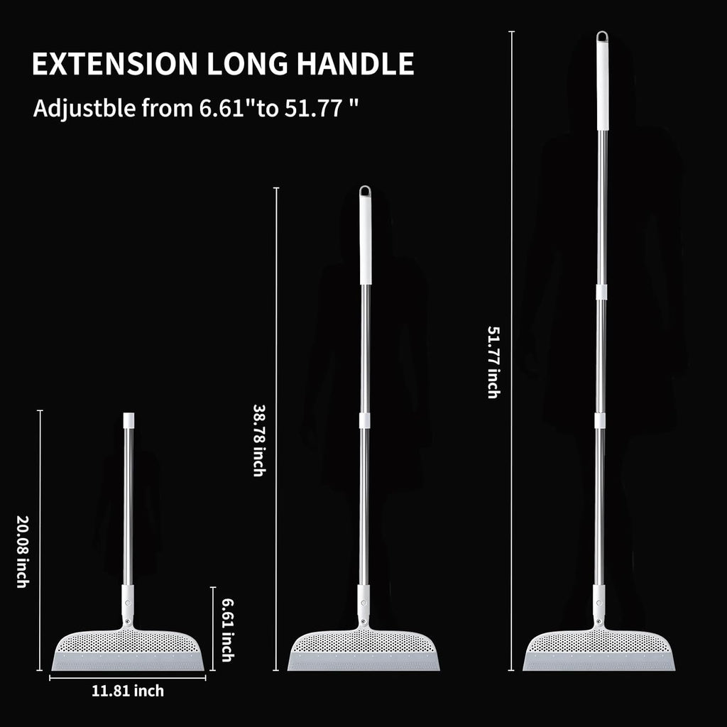 Magic Broom Floor Squeegee Pet Hair Remover, Silicone Squeegee Broom for Floor, 51.77" Long Handle for Carpet, Bathroom Tile, Hardwood, Fur,Garage, Liquid Spills, Fine Dust