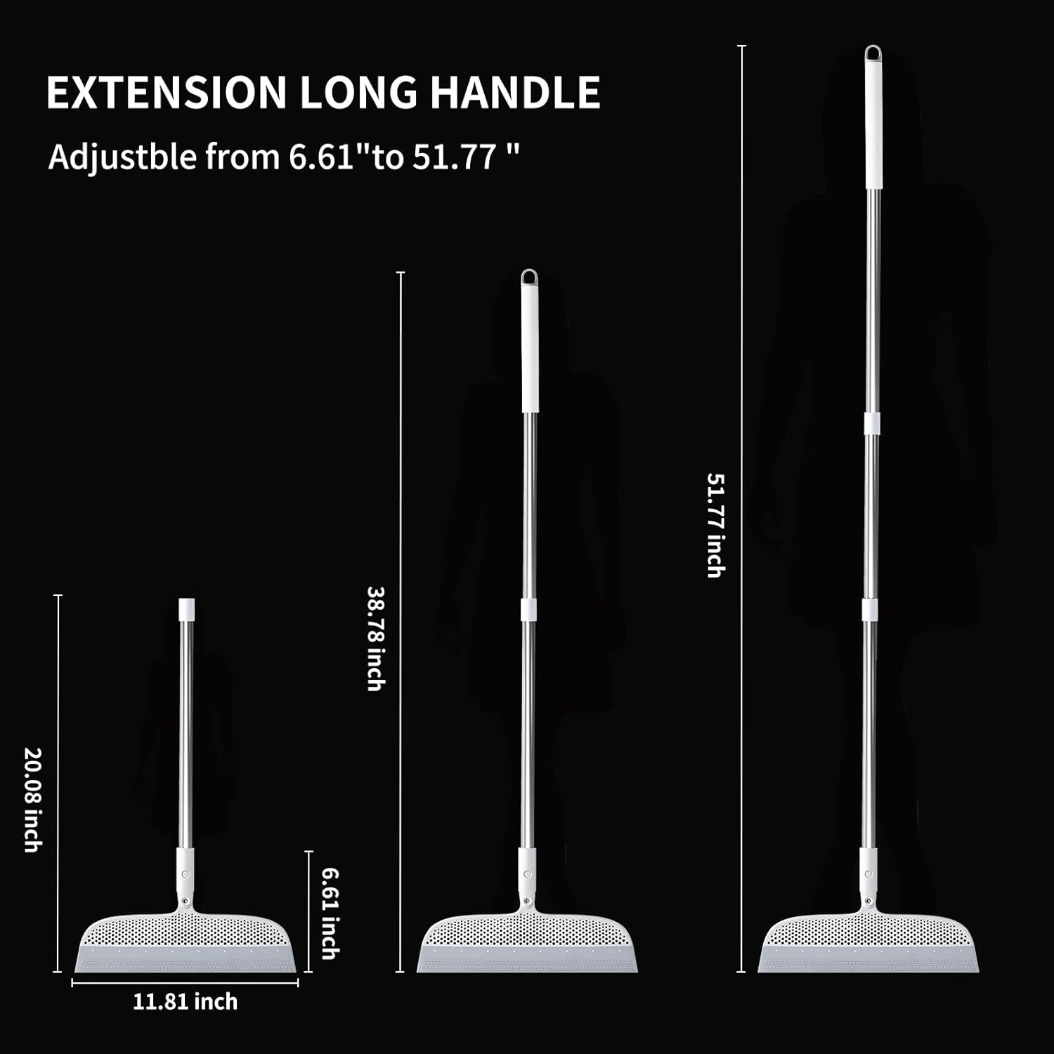 Magic Broom Floor Squeegee Pet Hair Remover, Silicone Squeegee Broom for Floor, 51.77" Long Handle for Carpet, Bathroom Tile, Hardwood, Fur,Garage, Liquid Spills, Fine Dust