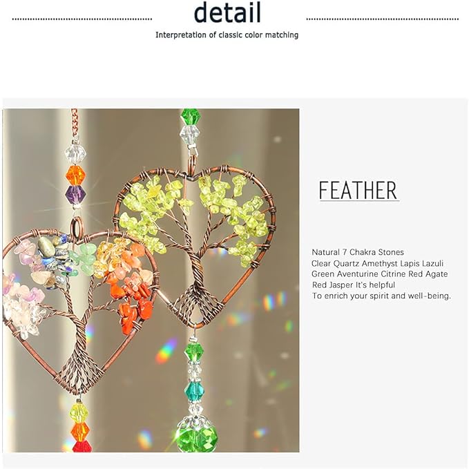 Crystal Sun Catcher Indoor Windows Hanging Tree of Life SunCatchers with Prisms, Chakra Decor for Home, Healing, Pack of 3