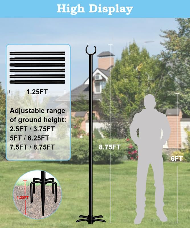 String Light Pole Stand for Outdoor String Lights Hanging, Use for Backyard, Garden, Patio, Party, Festival, Wedding, Picnic, 10FT, Matte, 3 Poles