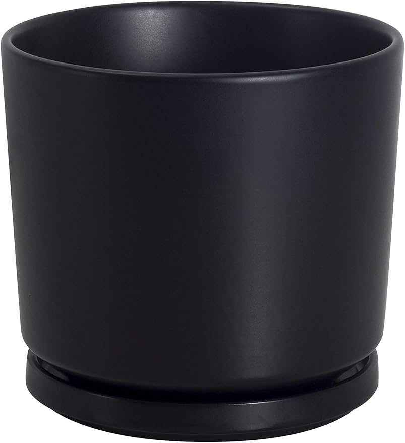 Ekirlin 9 inch Plant Pots,Ceramic Flower Planters Indoor,Modern Succulents Containers with Drain Hole Saucer,Decorate Home,Office & Outdoor (Black)