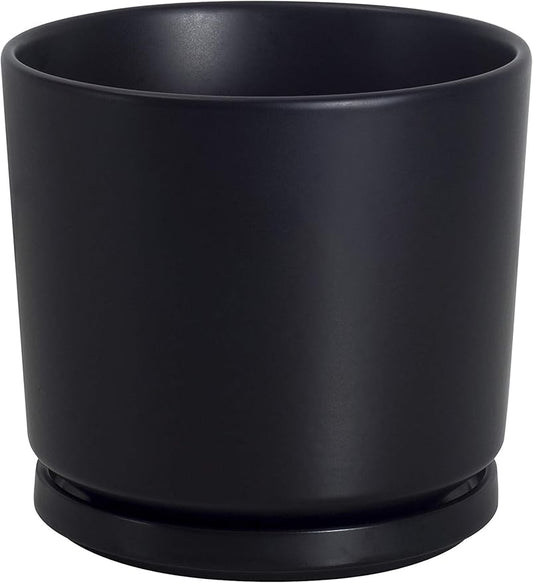 Ekirlin 9 inch Plant Pots,Ceramic Flower Planters Indoor,Modern Succulents Containers with Drain Hole Saucer,Decorate Home,Office & Outdoor (Black)