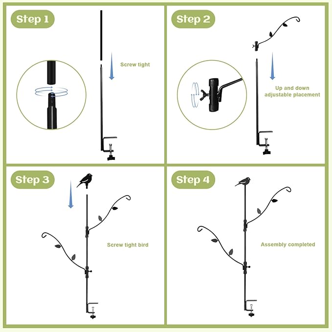 Deck Bird Feeder with Multi-Hooks and Adjustable Branches for Porch