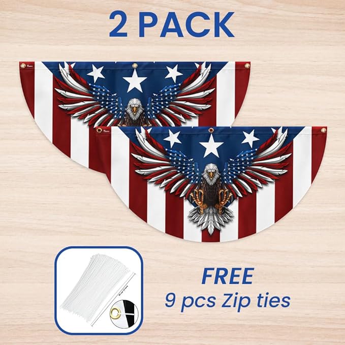 FLAGWIX American Flag Patriotic Eagle American Non-Pleated Fan Flag TPT1636F, 1.5x3 ft, 4 Pack Suitable for Outdoor and Indoor