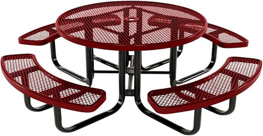 Coated Outdoor Furniture Heavy-Duty Portable Outdoor Kids Table with Umbrella Hole, Expanded Metal Kids Picnic Table, Commercial-Grade, Made in America (46 In, Round, Childrens, Textured Burgundy)