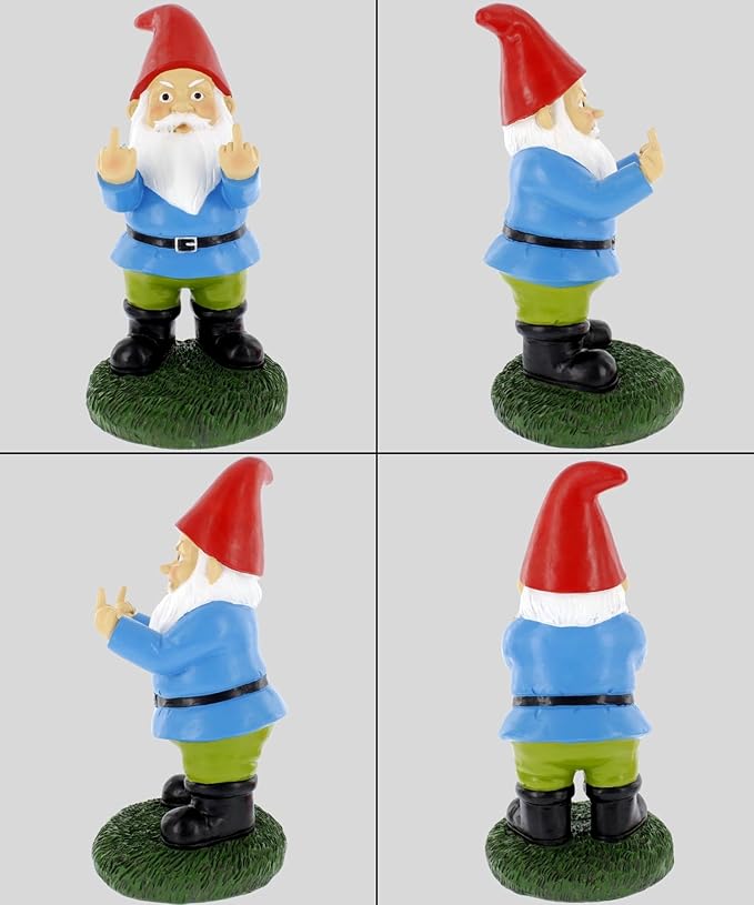 Gnometastic Middle Finger Gnome Statue, Large 12.5" Tall - Original Double Bird Garden Gnome Statue Decoration and Lawn Ornament - Outdoor Funny Garden Gnomes, Lawn Ornament