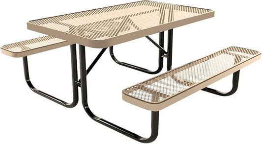 Coated Outdoor Furniture Heavy-Duty Portable Outdoor Kids Table, Expanded Metal Kids Picnic Table, Commercial-Grade Picnic Table, Made in America (4ft Rectangular, Childrens, Tan)