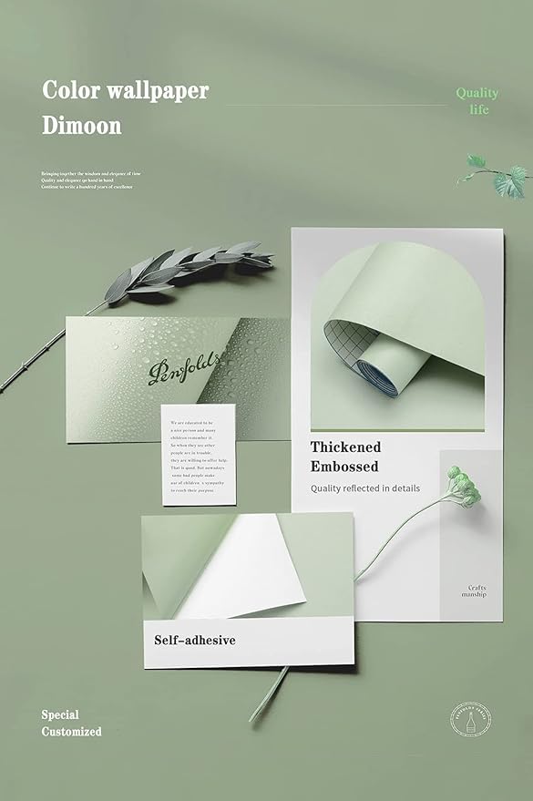 Dimoon 394''x17.7'' Green Peel and Stick Wallpaper Contact Paper Modern Self Adhesive Wall Paper Removable Renter Friendly Textured Solid Color Shelf Cabinet Vinyl Roll (394''x17.7'',Light Green)