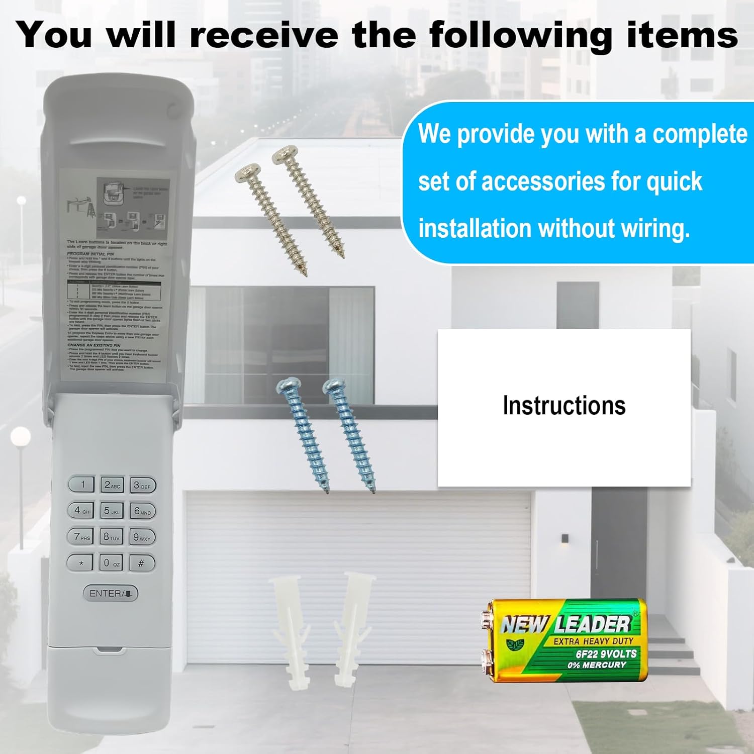 Garage Door Opener Keypad Compatible with Liftmaster Chamberlain Craftsman Garage Door Opener with Produced Since 1993 Purple,Red,Orange,Green,Yellow Learn Button 315/390 MHZ - White