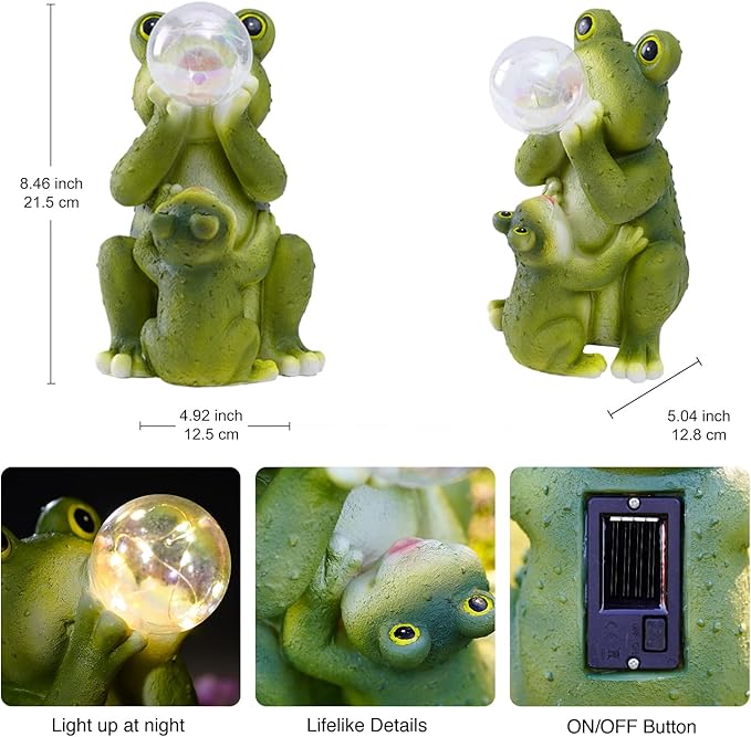 Goodeco Solar Frog Garden Statue - Waterproof Outdoor Frog Decor with Solar LED Lights for Frog Lovers and Garden Enthusiasts - Ideal Gifts for Mom & Birthdays