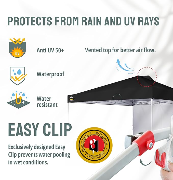 CROWN SHADES 12x12 Pop Up Canopy Tent Instant Commercial with 150D Silver Coated Fabric Including 1 Removable Sidewall, 4 Ropes, 8 Stakes, Weight Bags, STO 'N Go Bag, Black