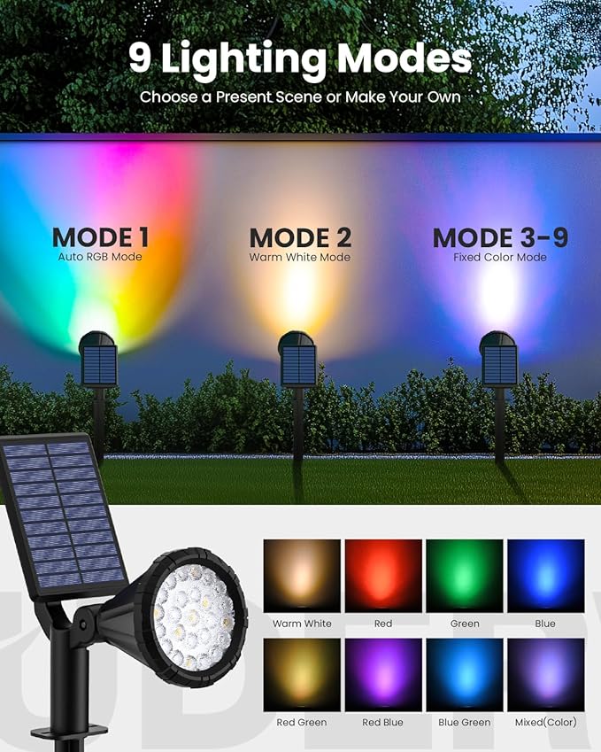 Color Changing Solar Spot Lights Outdoor Halloween Decorations Lights Multicolor,Waterproof Landscape Spotlights for Tree, House, Yard, Garden, Christamas Decorations-4 Pack