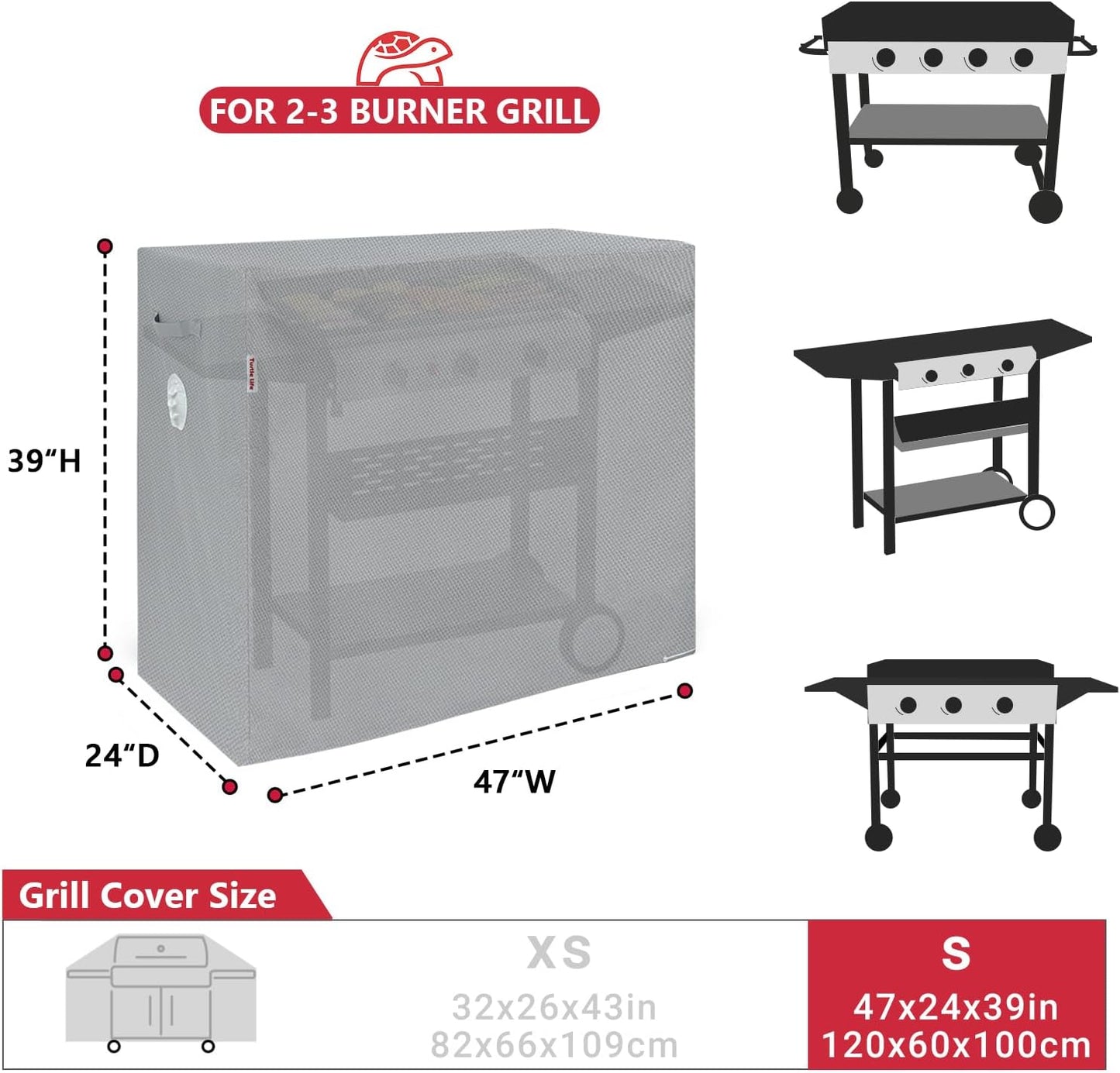 BBQ Grill Cover, 47 Inch Heavy Duty Waterproof Barbecue Gas Grill Covers for Flat Top Griddle, Anti-Fading Cover for Gas Grill, Gray