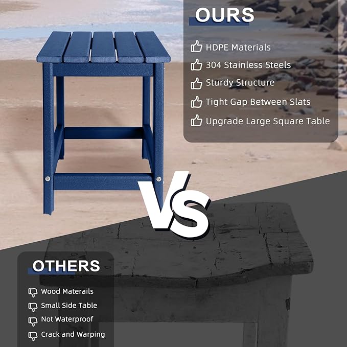 Adirondack Side Table Outdoor, HDPE Small Outdoor Table for Patio, Outside End Table, Blue, 13.98" x 13.19" x 16.73"