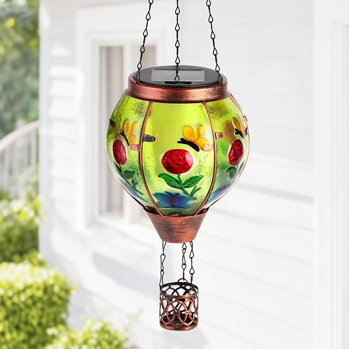 Butterfly Solar Hot Air Balloon Lantern,Outdoor Decor with Flame Lights Waterproof, Hanging for Garden Yard Lawn Patio, Unique Gifts for Women Mom Grandma Gardener for Mother'Day Christmas