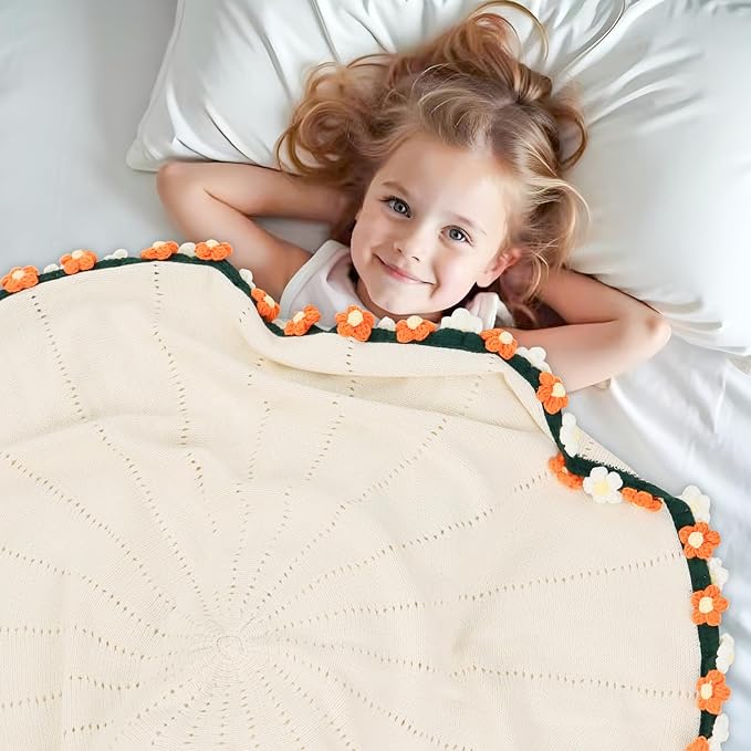 cagulax Daisy Crochet Flowers Bouquet Blanket-Birthday Gifts for Mom-Friend Gifts for Women-Birthday Graduation Gifts for Teen, Sister, Daughter, Friend, Teacher-Knitted Blankets Home Decor 31 Inches