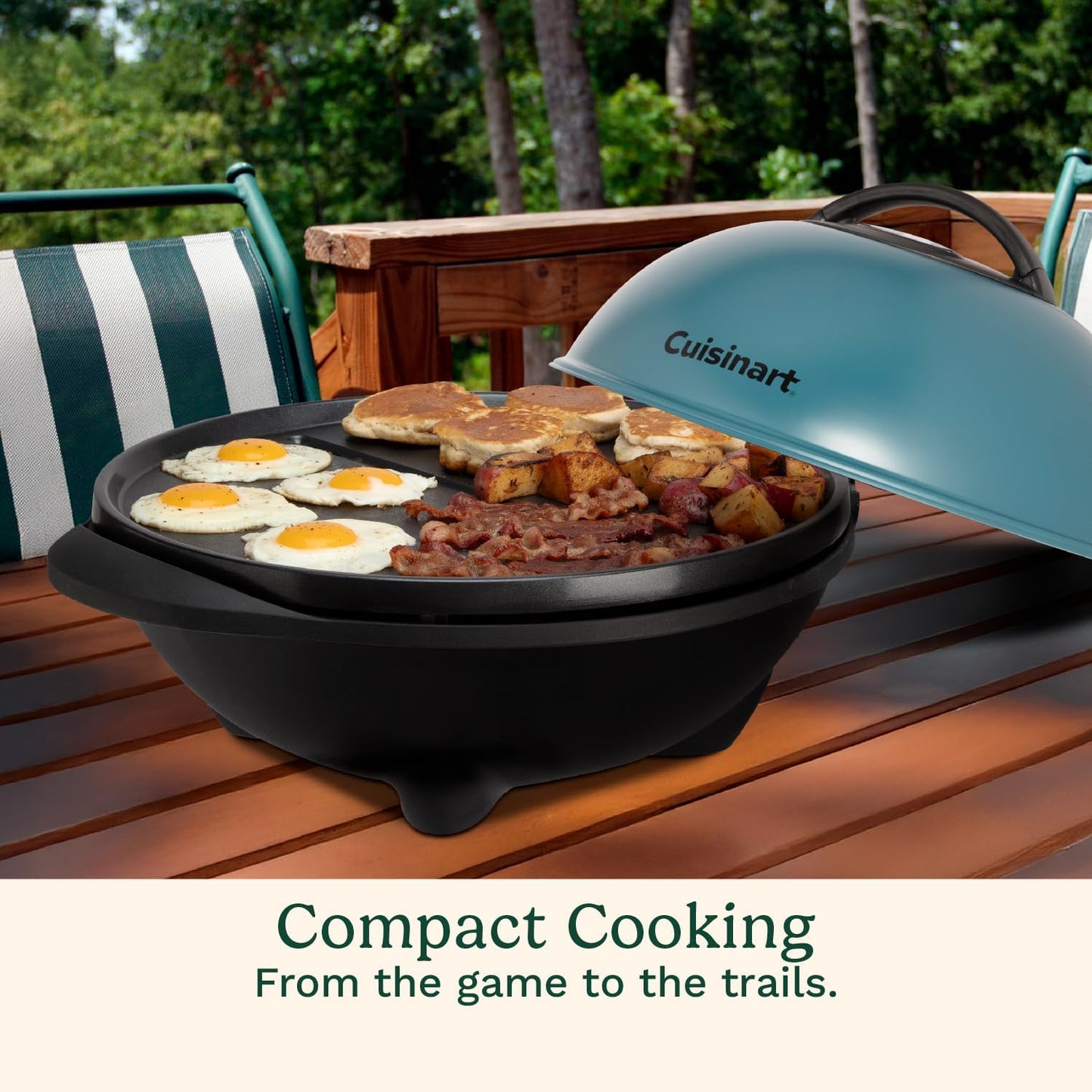 Cuisinart Indoor/Outdoor Electric Griddle, 2-in-1 Portable BBQ with Flat Top Nonstick Cooking Surface, Adjustable Heat, Stand/Tabletop Options for Cookouts, Barbecues & Small Spaces, No Tools Needed