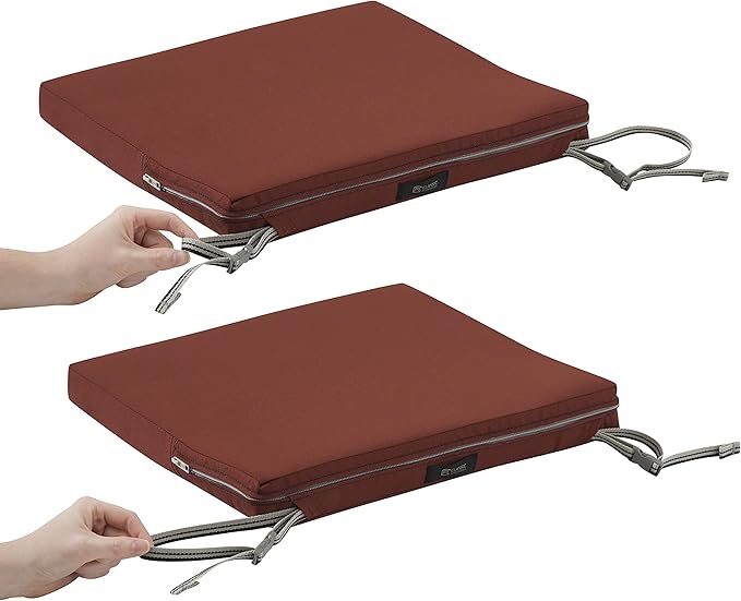 Classic Accessories Ravenna Water-Resistant 17 x 15 x 2 Inch Patio Seat Cushion, Spice, Chair Seat Cushion