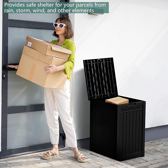 55 Gallon Outdoor Storage Box, Waterproof Resin Deck Box for Patio, Pool, and Garden, Lockable Bin for Cushions, Tools, and Accessories, UV-Resistant, Black