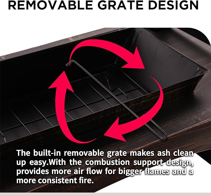 Bestier 37" Fire Pits, Wood Burning Fireplace for Outside Rectangular Chiminea Outdoor Firepits with Poker, Wood Storage, Rain Cover and Removable Fire Grill for Patio, Garden, Backyard, Camping