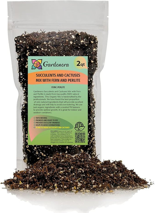 Fern + Perlite Soil Mix for Repotting and Planting Succulents and Cactuses - 2 Quart Bag