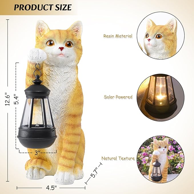 Cat Statues for Garden - Solar Powered Outdoor Cat Garden Statue, Crafted Garden Sculptures & Statues for Patio, Yard, Lawn, Gardening Gifts for Women and Mom(11" Cat)