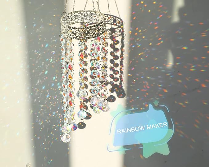 Crystal Suncatcher Chandelier Wind Chime, Crystal Prisms Balls Beads Pendant, Rainbow Maker Window Indoor Sun Catcher