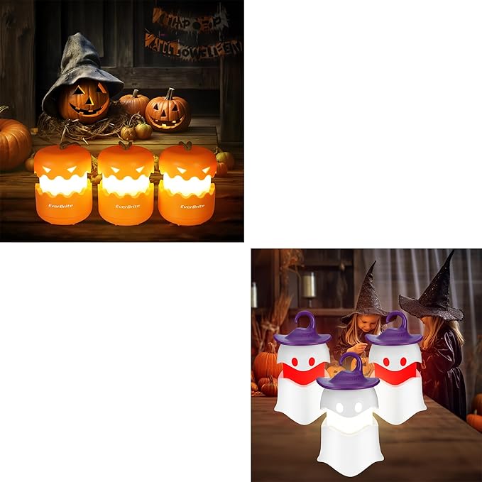EverBrite 3-Pack Halloween Pumpkin Lantern & 3-Pack Halloween Hanging Ghost Lights