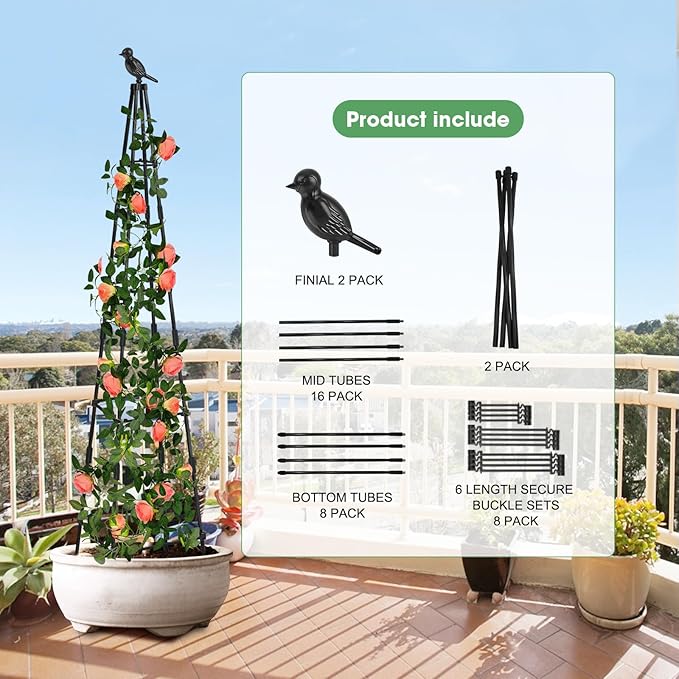 Garden Obelisk Trellis for Climbing Plants Outdoors, 65 Inch Rustproof Plant Stand Climbing Support with Adjustable Heights for Indoor Potted Plants, Vines, Flowers Stands, Vegetables (1)