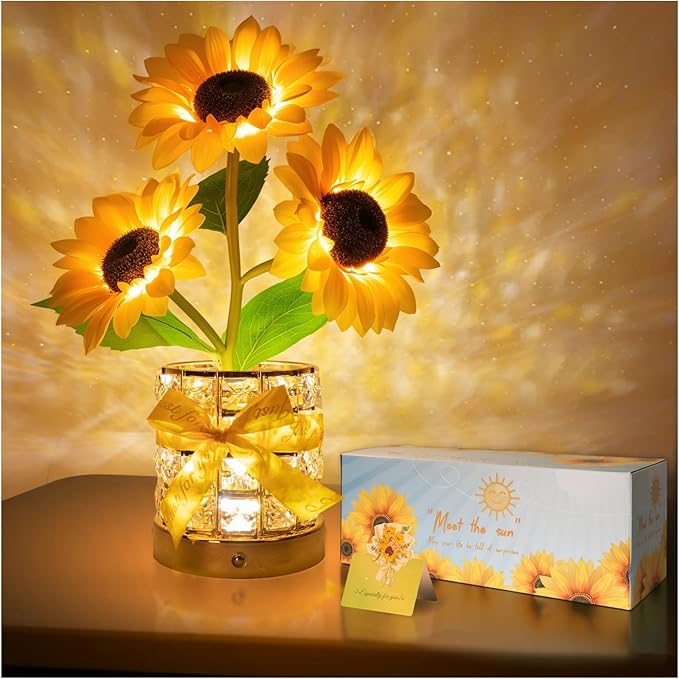 Sunflower LED Lamp,USB Rechargeable Touch Night Light, 3 Color Stepless Dimmable,Small Battery Flower Decor for Bedroom, Restaurant, Bar – Birthday, Mother’s Day,Wedding Gifts for Women,Mom