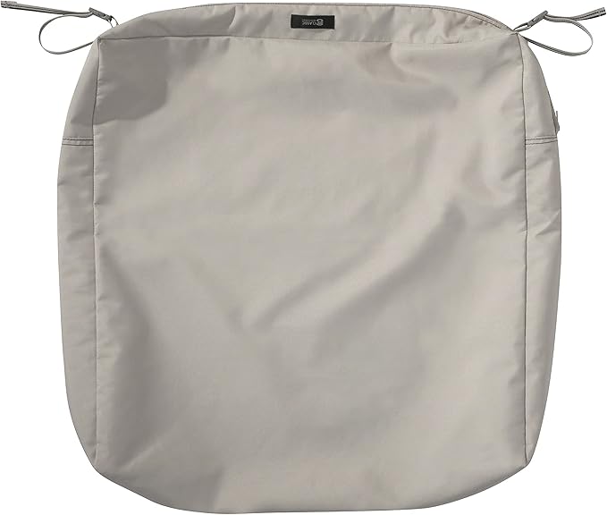 Classic Accessories Ravenna Water-Resistant 23 x 23 x 5 Inch Square Patio Seat Cushion Slip Cover & Foam, Mushroom, Lounge Chair Cushion