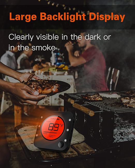 BFOUR Meat Thermometer Wireless Bluetooth, LCD Digital Meat Thermometer with Dual Probe, Wireless Remote BBQ Thermometer for Smoker Kitchen Cooking Grill Thermometer for Grilling BBQ Oven